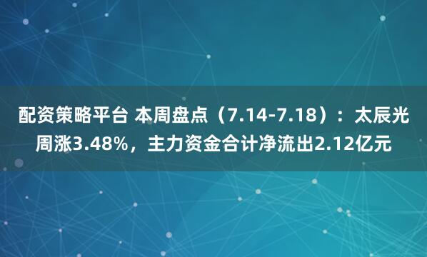 配资策略平台 本周盘点（7.14-7.18）：太辰光周涨3.48%，主力资金合计净流出2.12亿元